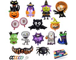 Fissaly 15 Stuks Halloween Griezel Folie Ballonnen – Skelet, Vleermuis & Spin - Horror Versiering – Thema Feest Decoratie