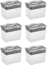 Sunware - Q-line opbergbox met inzet 9L - Set van 6 - Transparant/grijs