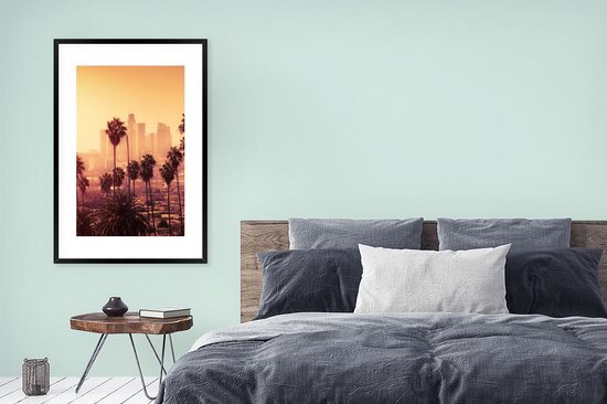 PosterMonkey - Poster - Foto met lijst - Palmboom - Los Angeles - Skyline - Zonsondergang - Kader - 80x120 cm - Posters - Poster met frame - Wanddecoratie