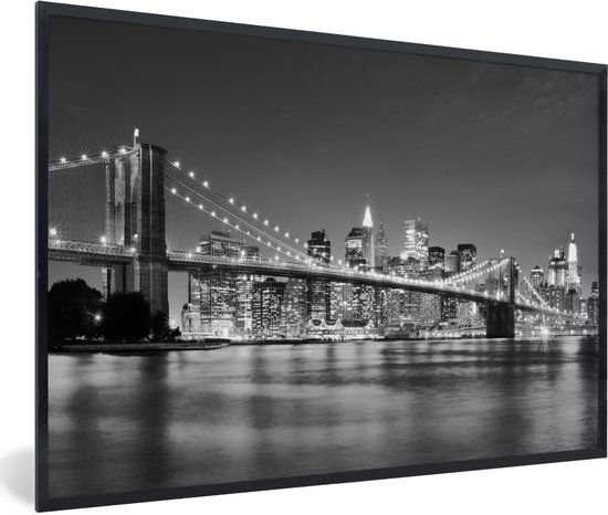 PosterMonkey - Poster - Fotolijst - Brooklyn - Brug - New York - Water - Zwart wit - Kader - Poster in lijst - 30x20 cm - Muurdecoratie - Kamer decoratie - Posters - Decoratie woonkamer