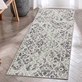 Marokkaans geometrisch tapijt loper 60 x 130 cm, zacht antislip wasbaar kunstwol modern kortpolig grijs keukentapijt voor hal slaapkamer keuken entree