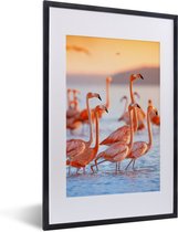 Poster - Fotolijst - Flamingo - Zonsondergang - Vogel - Tropisch - Kader - 40x60 cm - Poster frame - Poster flamingo - Poster dieren - Foto in lijst - Kamer decoratie