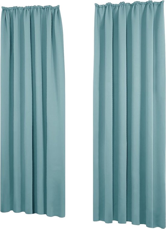 Rideau thermique opaque, rideaux avec ruban plissé, isolation phonique, salon, 220 x 140 cm (hauteur x largeur), bleu ciel, lot de 2
