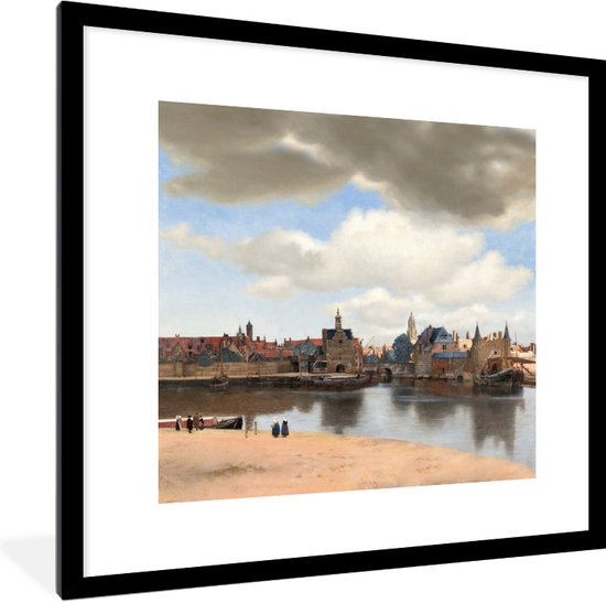 Fotolijst incl. Poster - Gezicht op Delft - Schilderij van Johannes Vermeer - 40x40 cm - Posterlijst