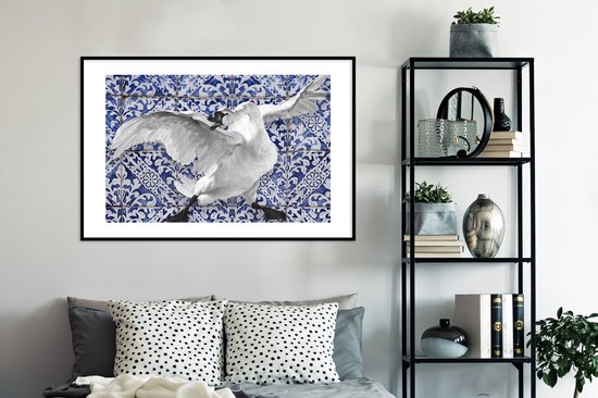 Cadre photo avec affiche - Cygne - Art - Bleu de Delft - Peinture - Maîtres anciens - 120x80 cm - Cadre pour affiche