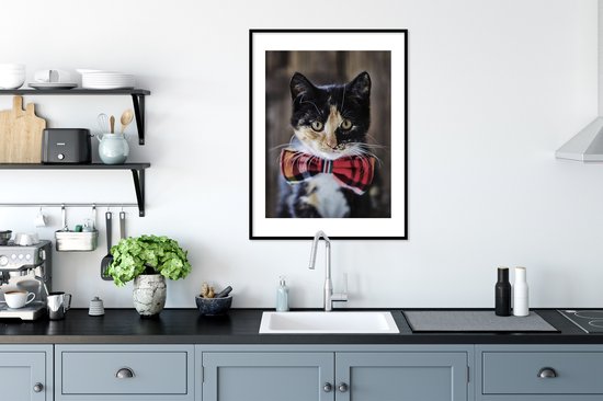 Cadre photo avec poster - Chaton - Noeud - Rouge - Filles - Enfants - Garçons - Enfant - 60x80 cm - Cadre poster