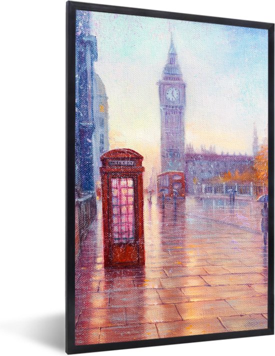 Fotolijst incl. Poster - Schilderij - Olieverf - Londen - Telefoon - 80x120 cm - Posterlijst
