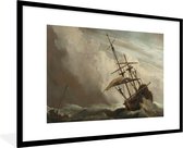 Fotolijst incl. Poster - Een schip in volle zee bij vliegende storm - Schilderij van Willem van de Velde - 90x60 cm - Posterlijst