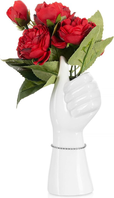 Kleine keramische vazen, wit, droogbloemen, bloemenvaas voor tafeldecoratie, decoratie, vingerbloemen, vazen, woonkamer, 20 cm, modern, Scandinavisch, creatief cadeau, kunstdecoratie