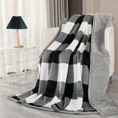 Couverture douillette moelleuse pour l'hiver, 600 g/m², couverture Sherpa 150 x 200 cm, couverture épaisse et chaude pour canapé-lit, couverture polaire, couverture de canapé avec motif losange, gris/noir/blanc.