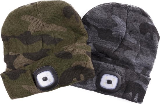 LED Beanie Muts - Camouflage - One Size - Groen Camouflage