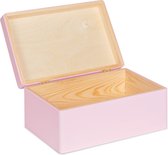 Boîte en bois avec couvercle à charnière - rose - 30 x 23 x 13cm