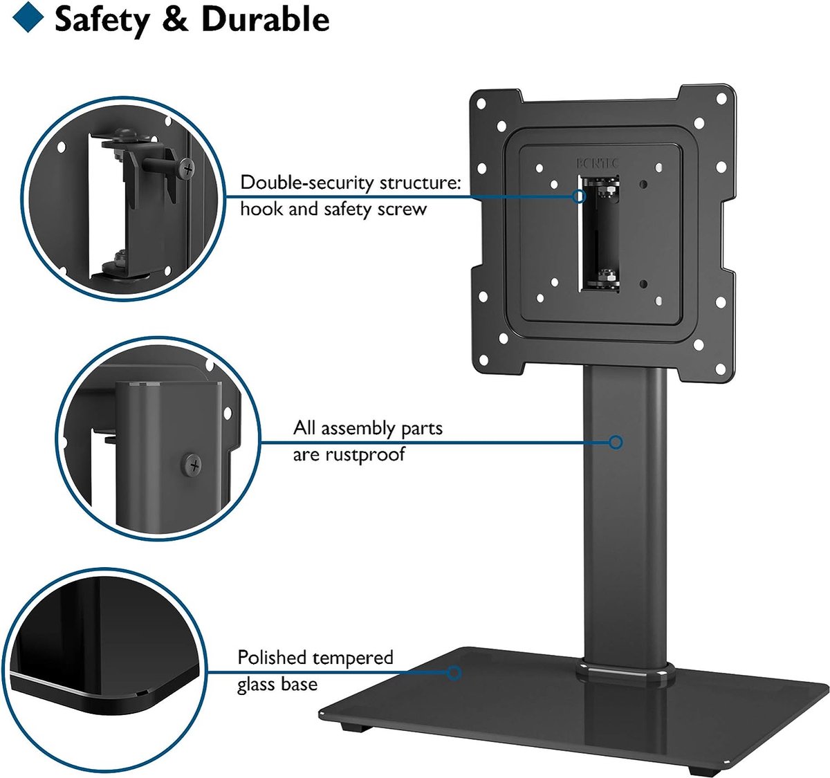 Audizio TTTS40 Pied TV Réglable Base en Verre trempé