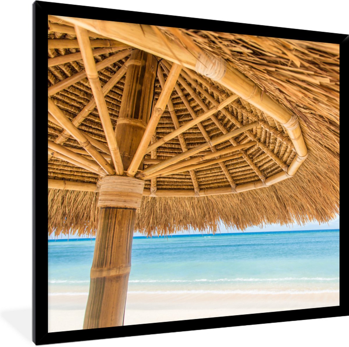 Fotolijst incl. Poster - Parasol - Strand - Zee - Tropisch - 40x40 cm - Posterlijst