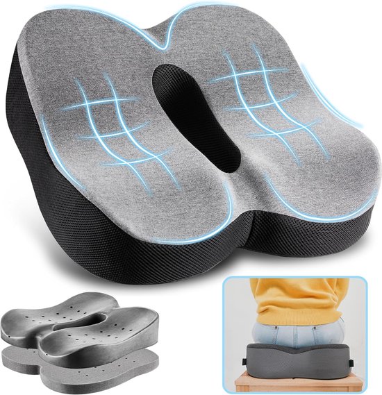 Coussin d'assise orthopédique en mousse à mémoire de forme (2 duretés),  coussin