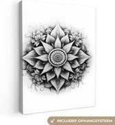 Canvas Schilderij Mandala - Zwart - Wit - Bloemen - 30x40 cm - Wanddecoratie