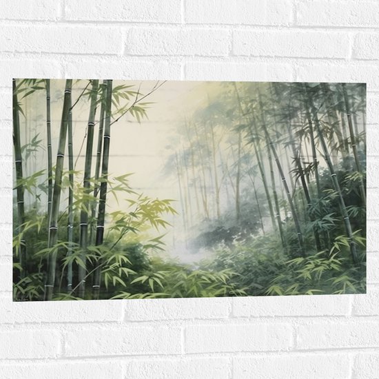 Muursticker - Bomen - Takken - Bladeren - Bamboe - Groen - 75x50 cm Foto op Muursticker