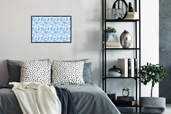 Cadre photo avec affiche - Fleurs - Roses - Blauw - Motifs - 60x40 cm - Cadre pour affiche