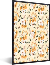 Fotolijst incl. Poster - Bloemen - Pastel - Oranje - 60x90 cm - Posterlijst