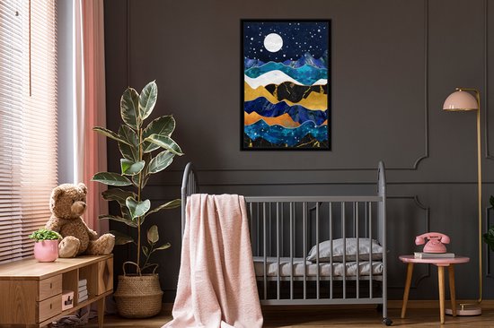 Cadre photo avec affiche - Nuit - Or - Marbre - Abstrait - Paysage - Berg - 60x90 cm - Cadre pour affiche