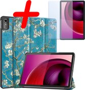 Hoesje Geschikt voor Lenovo Tab M10 5G Hoes Case Tablet Hoesje Tri-fold Met Screenprotector - Hoes Geschikt voor Lenovo Tab M10 5G Hoesje Hard Cover Bookcase Hoes - Bloesem