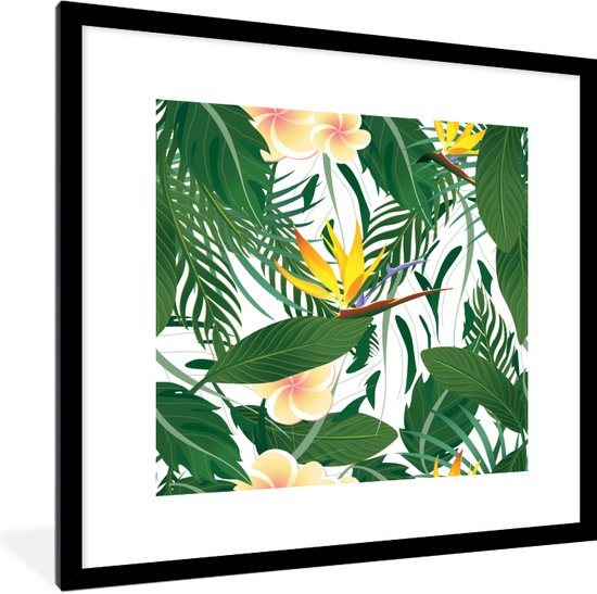 Fotolijst incl. Poster - Bladeren - Bloemen - Paradijsvogelplant - 40x40 cm - Posterlijst