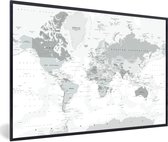 Fotolijst incl. Poster - Wereldkaart - Wit - Grijs - Aarde - 30x20 cm - Posterlijst
