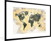 Fotolijst incl. Poster - Wereldkaart - Goud - Krant - 90x60 cm - Posterlijst
