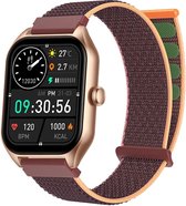 Royal Supplies C50 - Smartwatch- Smartwatch Dames & Heren - Screenprotector - 2024- Bellen- HD Touchscreen - Horloge - Stappenteller - Bloeddrukmeter - Saturatiemeter - IOS & Android -Bruin Neylon