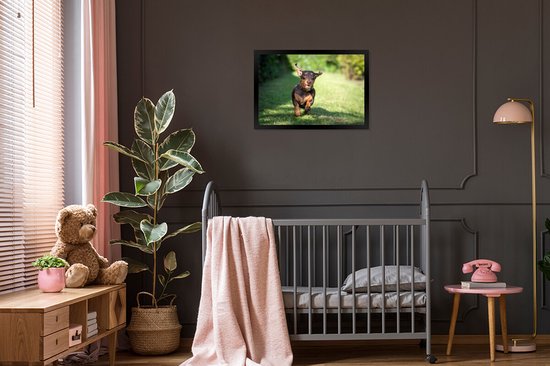 Image encadrée - Cadre photo Teckel sprint noir 60x40 cm - Affiche encadrée (Décoration murale salon / chambre)