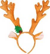 Henbrandt kerst diadeem/haarband - rendier gewei kerstmuts -bruin -30 cm