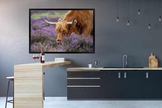 Fotolijst incl. Poster - Schotse Hooglander - Lavendel - Horens - 120x80 cm - Posterlijst