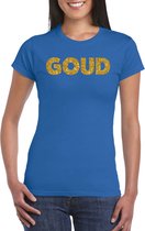 Bellatio Decorations feest t-shirt voor dames goud - glitter tekst - foute party/carnaval - blauw M