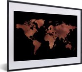 Fotolijst incl. Poster - Wereldkaart - Zwart - Rood - 60x40 cm - Posterlijst