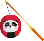 Ours panda lanterne boule - rouge - 22 cm - papier - avec bâton de lanterne - 40 cm