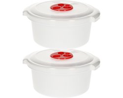 Plastic Forte Magnetronschaal - 2x - deksel/ventiel - 500 ml - wit - kunststof - BPA vrij