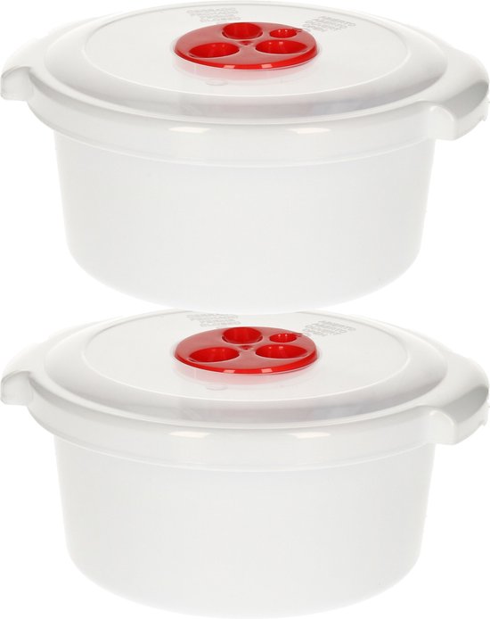 Bol pour micro-ondes Plastic Forte - 2x - couvercle/valve - 500 ml - blanc - plastique - sans BPA