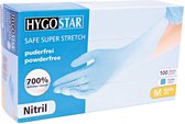 Hygostar nitril handschoenen Safe Super Stretch - extreem elastisch - blauw - poedervrij - maat M - 100 stuks - hygiëne handschoen