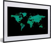 Fotolijst incl. Poster - Wereldkaart - Groen - Aquarel - 60x40 cm - Posterlijst