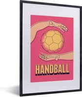 Handball sur fond rose 30x40 cm - petit
