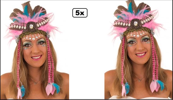 5x Veren hoofd tooi BrasilSioux - Carnaval Rio thema feest party festival optocht feesten