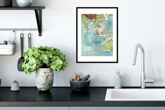 Fotolijst incl. Poster - Wereldkaart - Antiek - Indonesië - 30x40 cm - Posterlijst