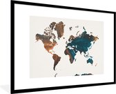 Fotolijst incl. Poster - Wereldkaart - Blauw - Verf - 120x80 cm - Posterlijst