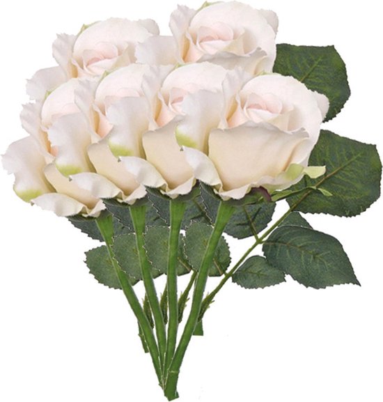 6x Zalm witte decoratie rozen 30 cm - set van 6 kunstrozen - Kunstbloemen/kunstplanten decoratie/wonen