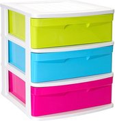 Ladeblokje/bureau organizer met 3x lades - multi kleuren - L39 x B40 x H49 cm - plastic - Opruimen/opbergen laatjes