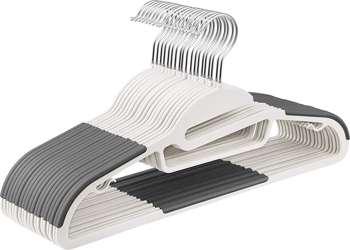 Kledinghangers - Klerenhangers - 20 stuks - Met antislipbeugels - Wit grijs