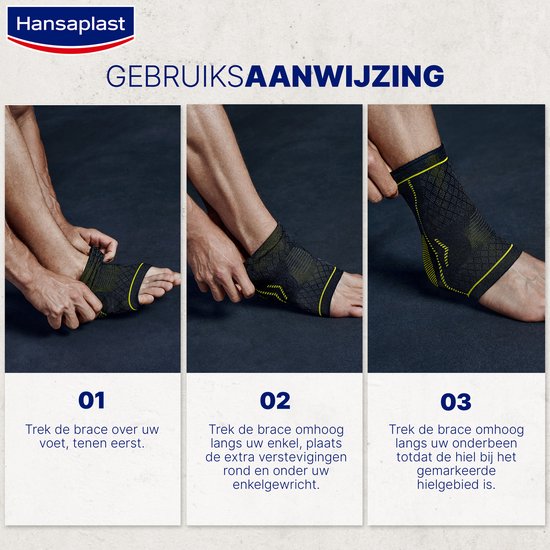 Drie stappen om de enkelbrace aan te trekken.