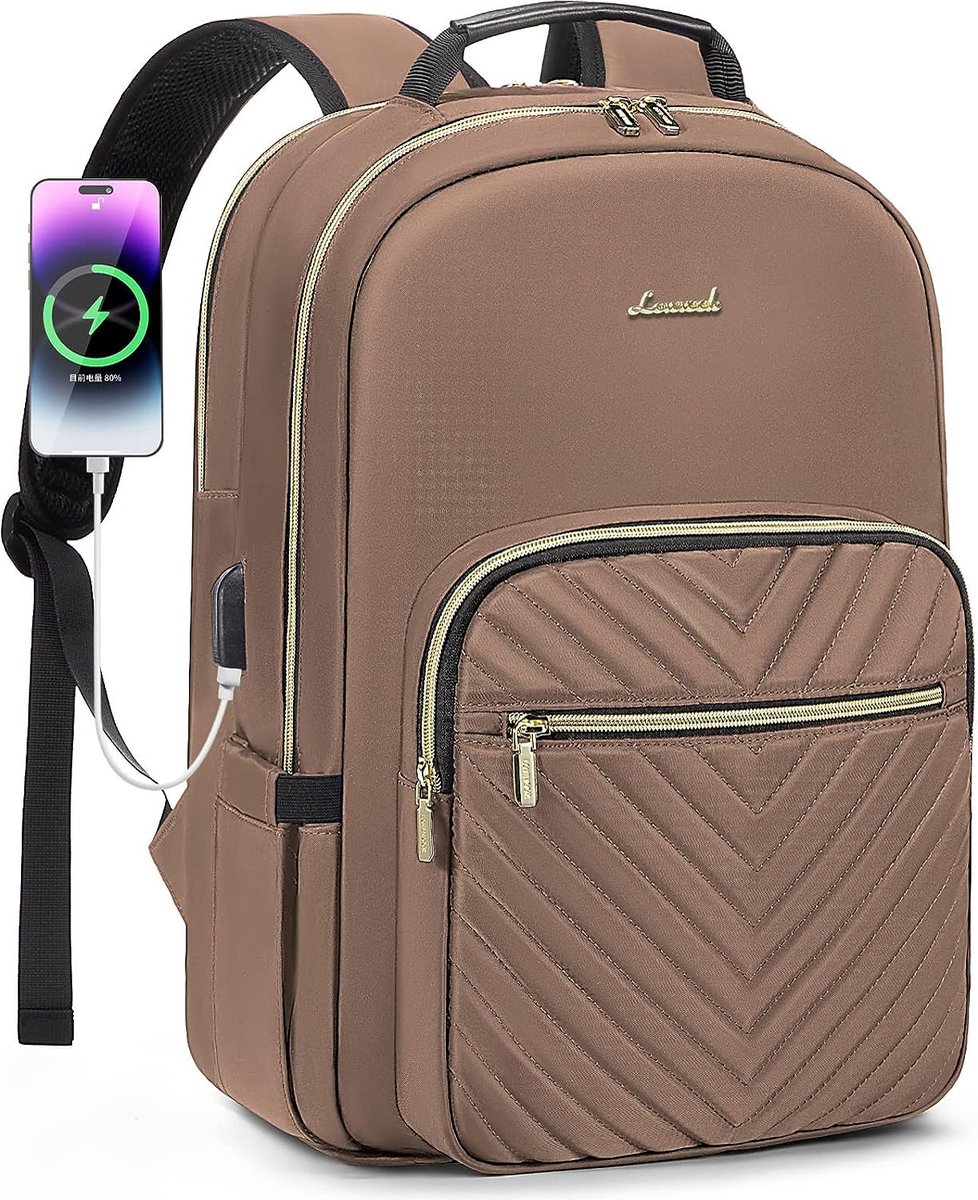 Rugzak met USB-oplaadpoort - Bruin - 15.6 inch laptoptas - 43 x 30,5 x 19 - Waterbestendig - School, werk, reizen
