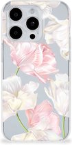 GSM Hoesje Geschikt voor iPhone 15 Pro Max Back Case TPU Siliconen Hoesje Doorzichtig Mooie Bloemen