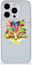 Mobiel Case Geschikt voor iPhone 15 Pro Max GSM Hoesje Doorzichtig Cat Color